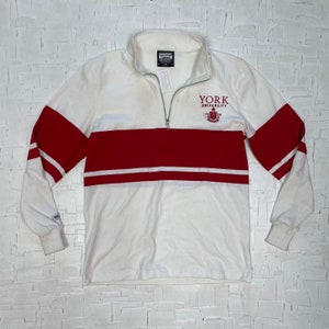 Vintage Red and White York University Quarter Zip Sweatshirt | Vintage Sweatshirt | Cotton Sweatshirt | Red Stripes | Men&#39;s Size S | M-3057