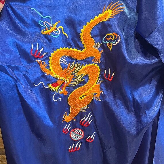Vintage Blue Satin Dragon Embroidered Full Length… - image 4