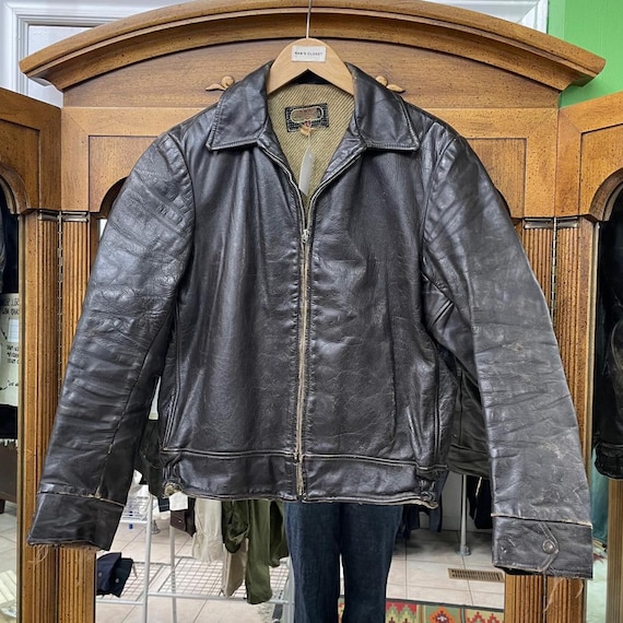 Vintage Shields Sportswear Toronto Distressed Brown Leather Jacket