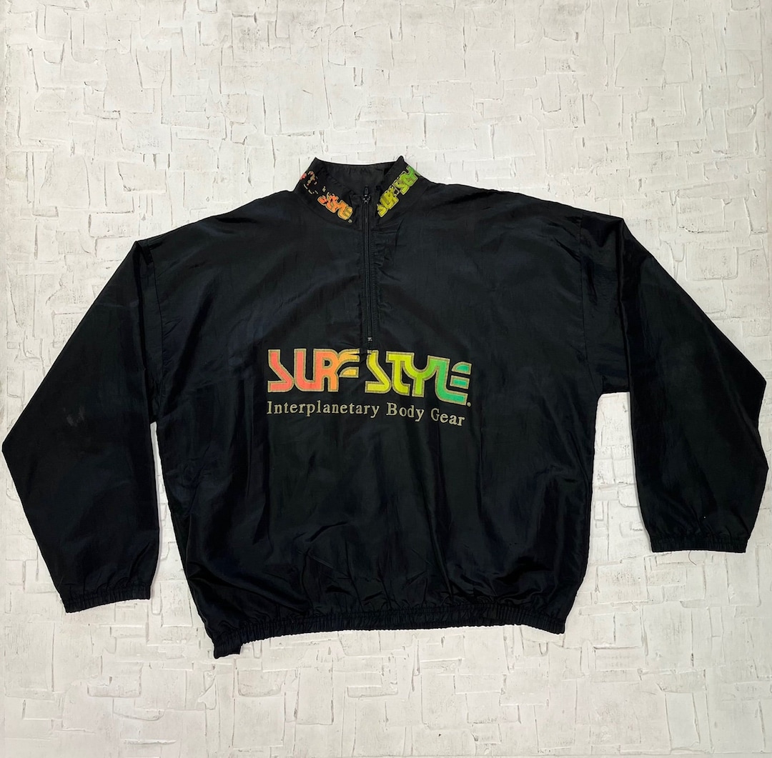 Vintage Surfstyle Interplanetary Body Gear Black Windbreaker