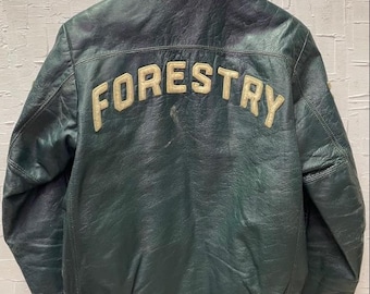 Vintage 1979 UofT Green Leather Forestry Jacket | University of Toronto | Vintage UofT Leather Jacket | Leather Jacket | SKU: NPC-2534S