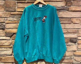 Vintage Teal Blue "Minnie" Minnie Mouse Sweatshirt | Vintage Sweatshirt | Disney's Mickey Mouse | Women's Size XXL | SKU: NPQ-2002