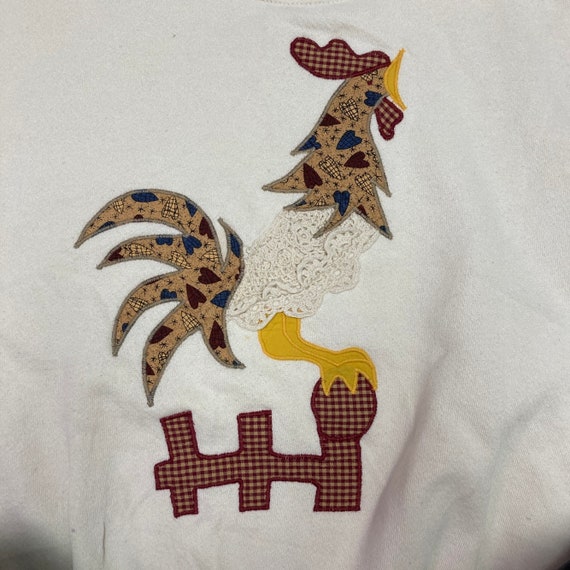 Vintage 80s Jerzees Patchwork Rooster Sweatshirt … - image 5