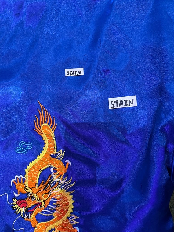 Vintage Blue Satin Dragon Embroidered Full Length… - image 6