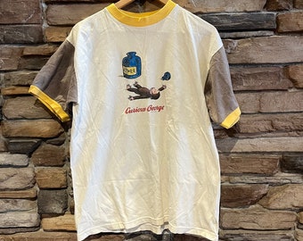 Vintage 1995 Curious George Graphic Tshirt | Vintage Tshirt | Euphoric Curious George Tries Ether Graphic Tshirt | Size L | SKU STQ-3435S