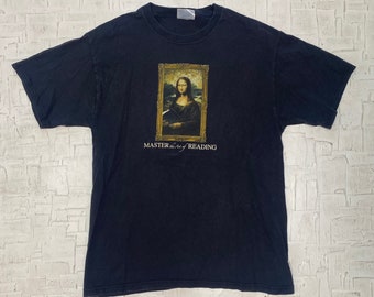 Vintage Black "Master the Art of Reading" Mona Lisa Painting T-shirt | Vintage T-shirt | Leonardo Davinci | Men's Size M | SKU: NPW-1086S