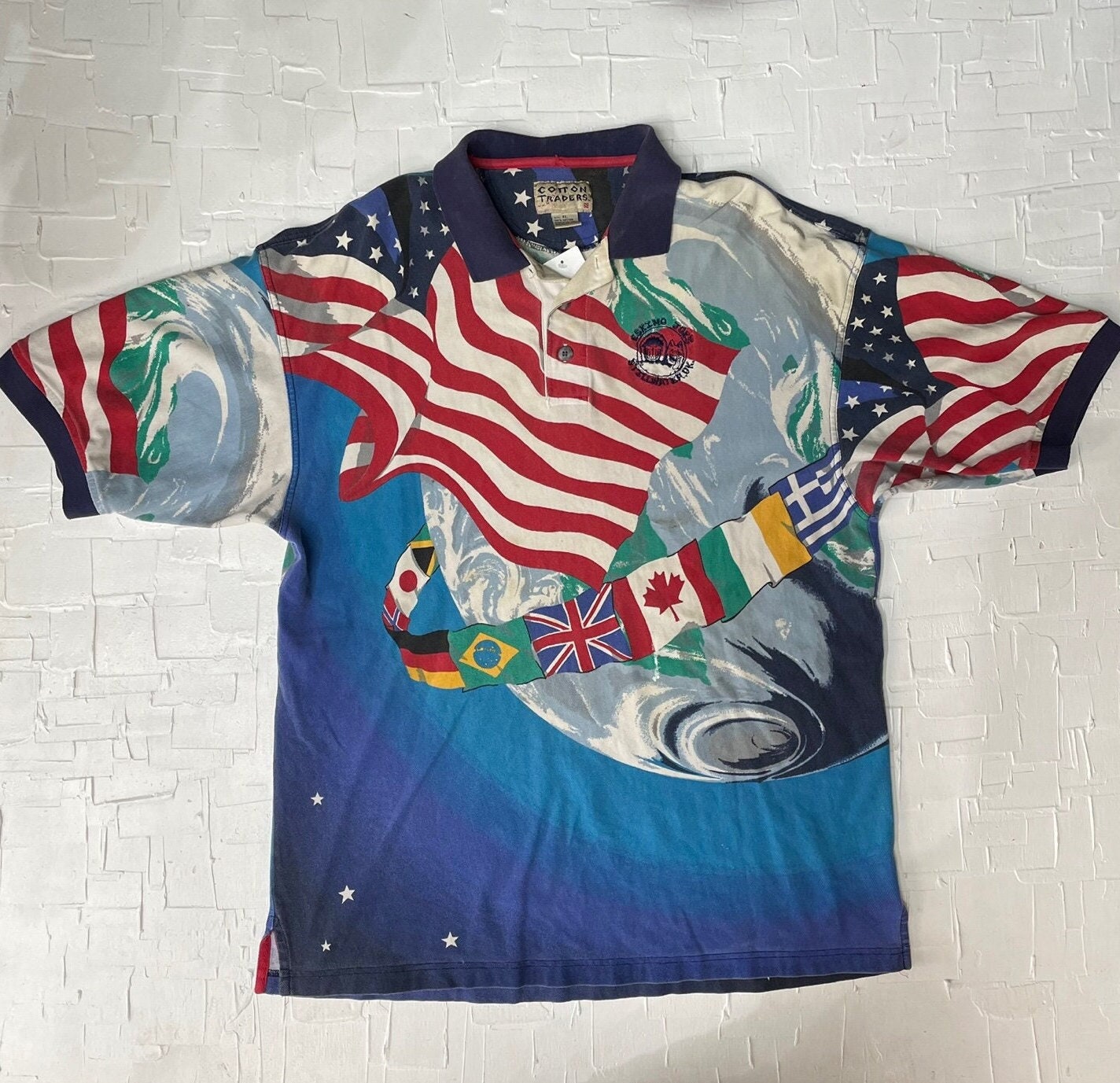 Vintage Cotton Traders Space and Flags Allover Print Graphic Etsy