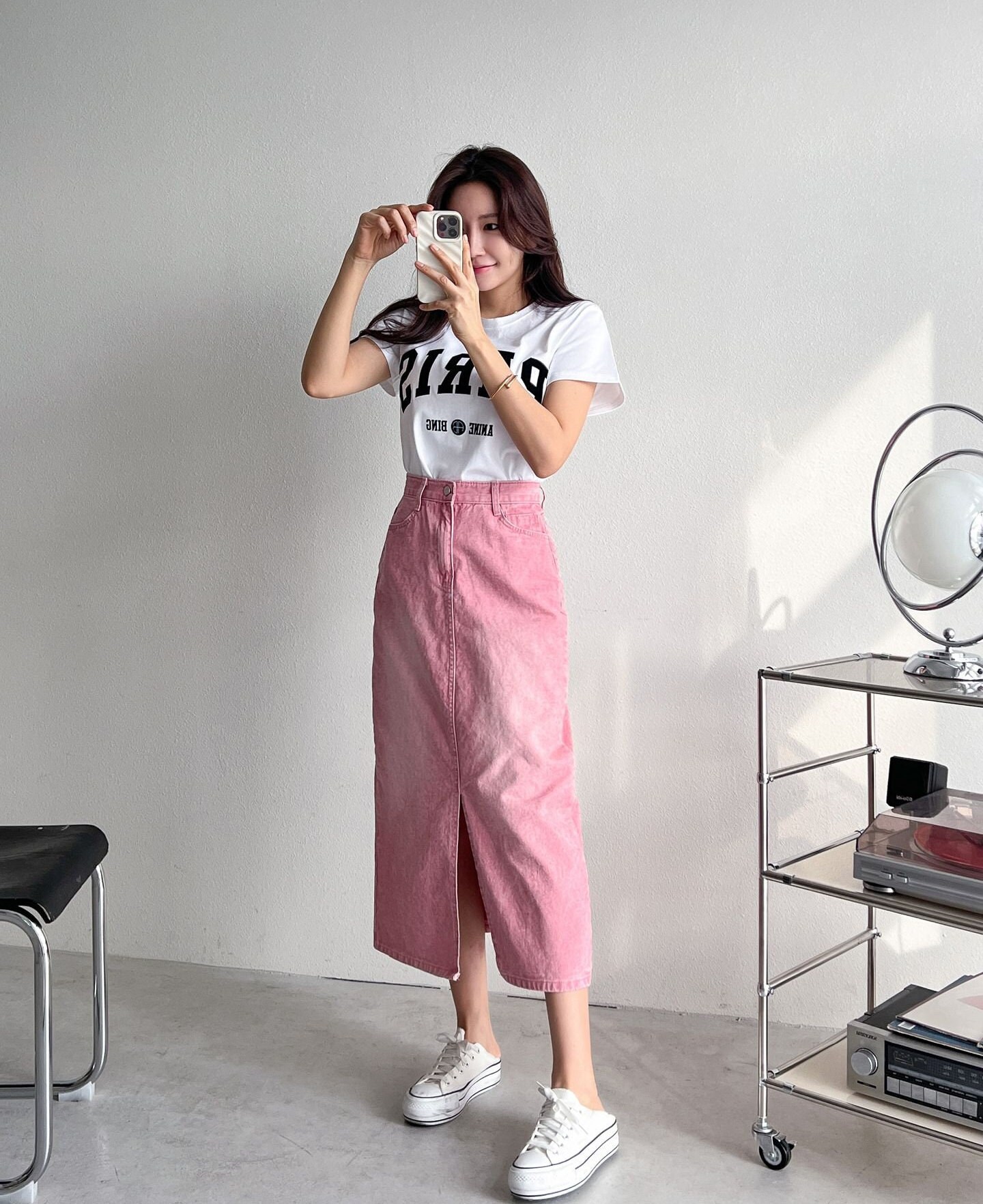 High Waisted Midi Denim Skirt With Front Slit Made in Korea Etsy Canada