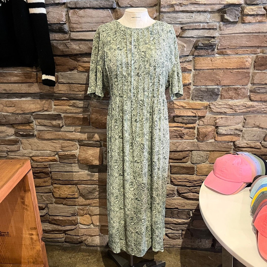 Summer Green Dress Shirt Dress Long Vintage Maxi Dress