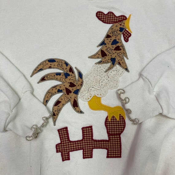 Vintage 80s Jerzees Patchwork Rooster Sweatshirt … - image 6