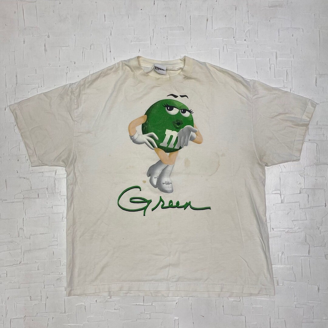 Vintage Cotton White Tshirt With Green MM on Front Vintage Tshirt