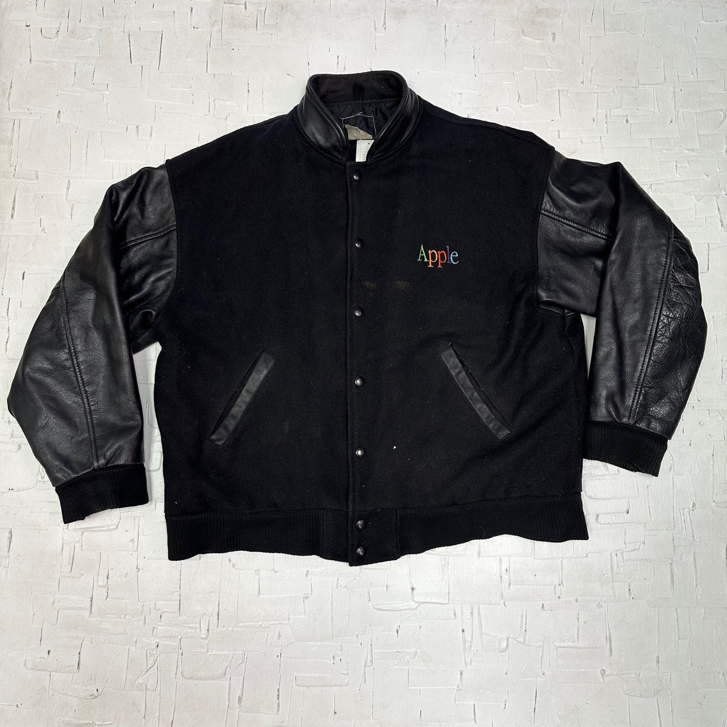 Vintage Apple Employee Leather Bomber Jacket With Rainbow Vintage Apple Employee Leather Bomber Jacket With Rainbow