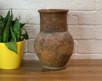 Ancient clay pot, Antique clay vessel, Rustic ceramic bowl, Pottery jug, Primitive rustic earthenware, Black Wabi Sabi Pot, ceramic vase#105