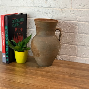 Ancient clay pot, Antique clay vessel, Rustic ceramic bowl, Pottery jug, Primitive rustic earthenware, Black Wabi Sabi Pot, ceramic vase #73