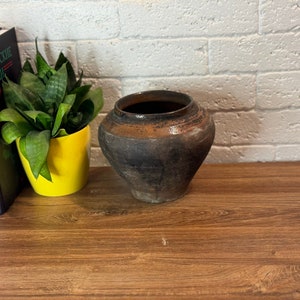 Ancient clay pot, Antique clay vessel, Rustic ceramic bowl, Pottery jug, Primitive rustic earthenware, Black Wabi Sabi Pot, ceramic vase#165
