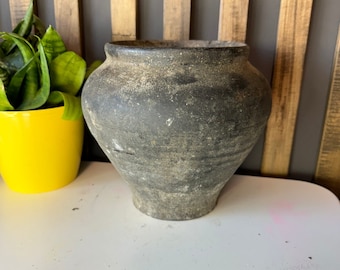 Ancient clay pot, Antique clay vessel, Rustic ceramic bowl, Pottery jug, Primitive rustic earthenware, Black Wabi Sabi Pot, ceramic vase#413
