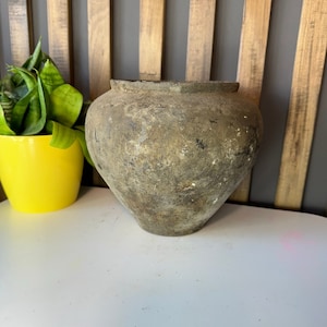 Ancient clay pot, Antique clay vessel, Rustic ceramic bowl, Pottery jug, Primitive rustic earthenware, Black Wabi Sabi Pot, ceramic vase#424