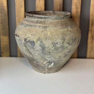 Ancient clay pot, Antique clay vessel, Rustic ceramic bowl, Pottery jug, Primitive rustic earthenware, Black Wabi Sabi Pot, ceramic vase#447