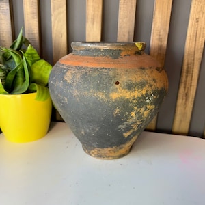 Ancient clay pot, Antique clay vessel, Rustic ceramic bowl, Pottery jug, Primitive rustic earthenware, Black Wabi Sabi Pot, ceramic vase#421
