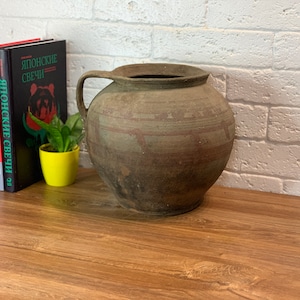 Ancient clay pot, Antique clay vessel, Rustic ceramic bowl, Pottery jug, Primitive rustic earthenware, Black Wabi Sabi Pot, ceramic vase #85