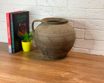 Ancient clay pot, Antique clay vessel, Rustic ceramic bowl, Pottery jug, Primitive rustic earthenware, Black Wabi Sabi Pot, ceramic vase #85