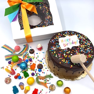 15 cm Smash Cake mit Süßigkeiten, belgischer Schokolade, Hammer inklusive! MUSS kalte Verpackungsliste für 70 Grad oder mehr kaufen!