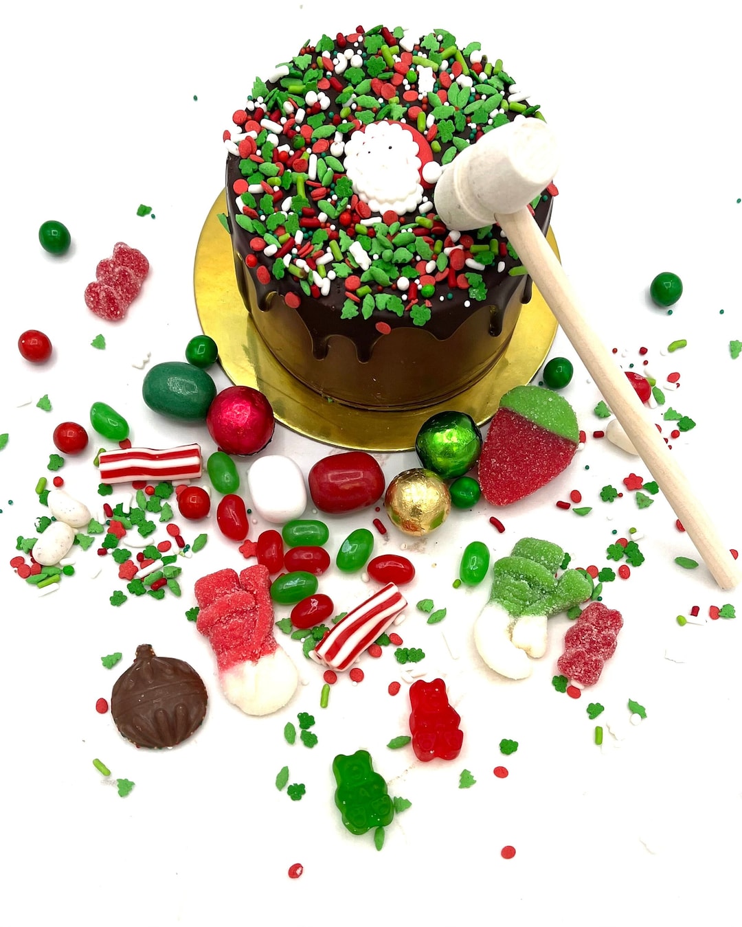 4 Inch Belgian Christmas Smash Cake With Santa Face, Hammer Included