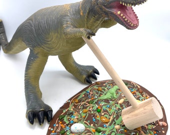 Dinosaur Smash Plaque 8 x 10 In&quot;, Premium Belgian Chocolate, Hammer Included!