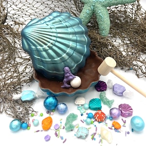 6 1/2 In&quot; Mermaid Smash Shell Filled With Themed Candy, Premium Belgian Chocolate, Hammer Included!