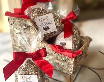 Le Chocolat&#39;s Signature English Toffee, Beautifully packaged with a red bow! Decadent!