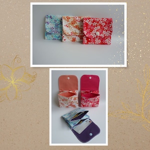 Porte-monnaie, 3 compartiments fleurs de cerisier et motifs dorés, pour ranger billets, monnaie, cartes crédit/fidélité, pochette, rangement