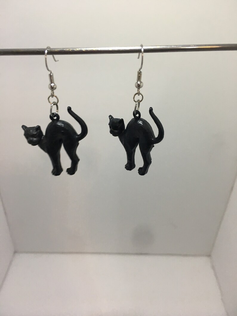 Black Cat Halloween Evil Cat Dangle Earrings Nickel Free