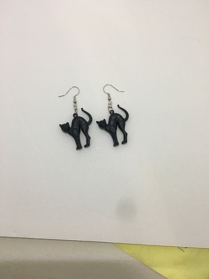 Black Cat Halloween Evil Cat Dangle Earrings Nickel Free