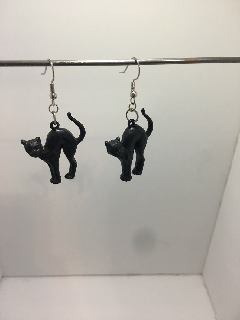 Black Cat Halloween Evil Cat Dangle Earrings Nickel Free