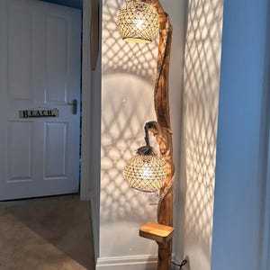 Tree Floor Lamp, Wooden Corner Lampshade, Unique Floor Lampshade, Outdoor and Indoor Lamp, Handmade Lampshade, Rustic Decor Lampshade