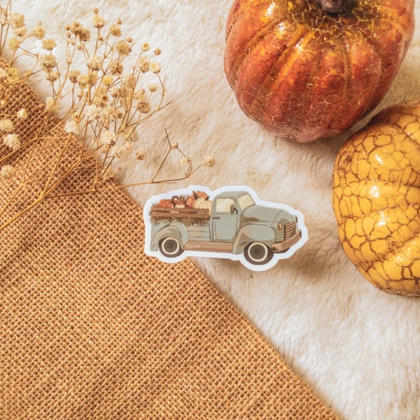 Pumpkin truck 3x3 sticker, waterproof sticker, Mac book Sticker, autumn, autumn stickers, pumpkin decor