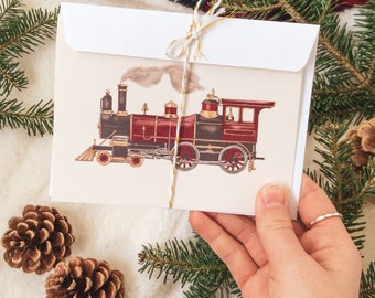 Train card, Christmas card, blank card with envelope, blank greeting card