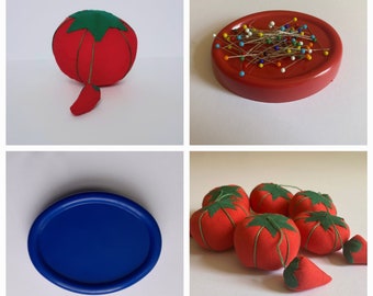 Magnetic Pin Cushion or Tomato Pin with Emery, Cushion Magnetic Pin Dish, Storage for Pins Sewing - Straight Pins, Plastic Head, Glass Head