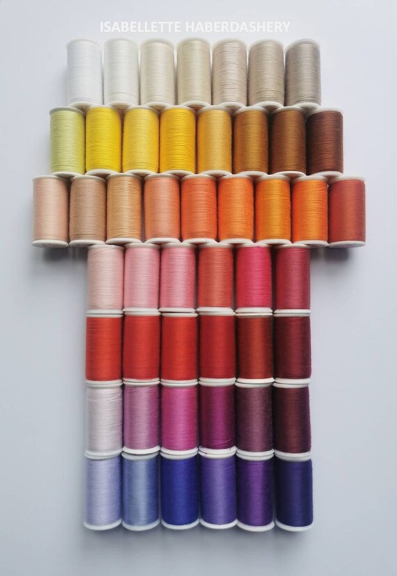 9 spools of polyester thread in different shades of brown