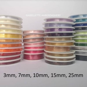 Double Satin Ribbon 3 mm 7 mm 10 mm 15 mm 25 mm Wide Thin Ribbon Gift Ribbon Wrapping Accessory - 25 m & 50 m FULL ROLLS Listing in DESCRIPTION