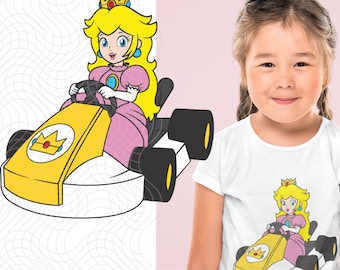 Princesa Peach Mario Kart SVG: Arquivos de corte fáceis em camadas (download digital)