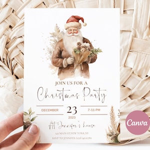 Neutral Boho Christmas Party Invitation: Editable Template (Digital Download)