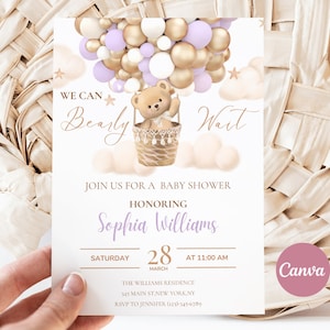 Teddy Bear Baby Shower Invitation: Hot Air Balloon Theme (Digital Download)