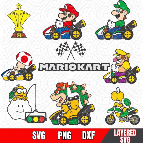 Mario Kart Svg, Super Mario SVG, Mario Cut Files, Layered by color, Cricut and Sublimation