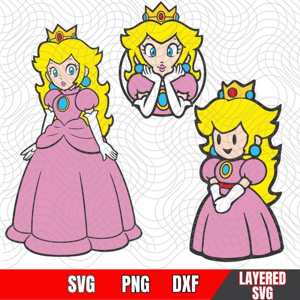 Princess Peach Svg, Layered by color, Bundle 3 in 1, Easy Cut, Cricut, Silhouette, Sublimation, Instant Download, High Quality Images