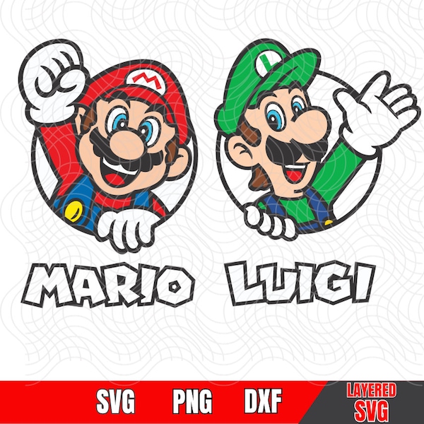 Mario and Luigi Svg, Layered by color, Easy Cut, Cricut,Sublimation, Instant Download, High Quality Images