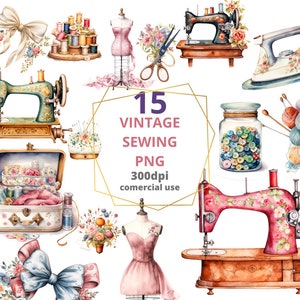 Watercolor Sewing Clipart, Sewing Machines Clipart , Instant Download , Commercial Use