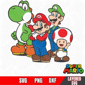 スーパーマリオと仲間たち SVG 色別にレイヤー化、簡単カット、クリカット、昇華即時ダウンロード、高品質画像