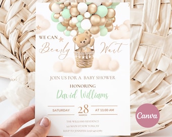 Teddy Bear Baby Shower Invitation: Hot Air Balloon Theme (Editable Template)