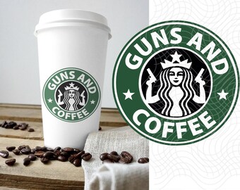 Arquivo vetorial em camadas "Armas e Café" para corte (Download instantâneo)